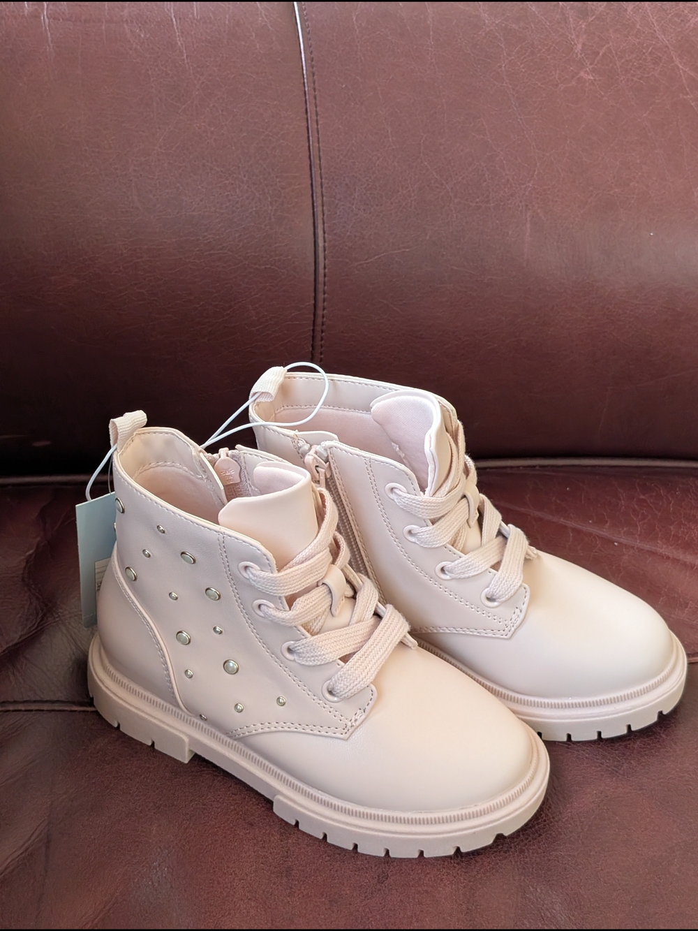 Light Pink Toddler Girls' Lace-Up Studded Combat Boots Cat & Jack Size 11